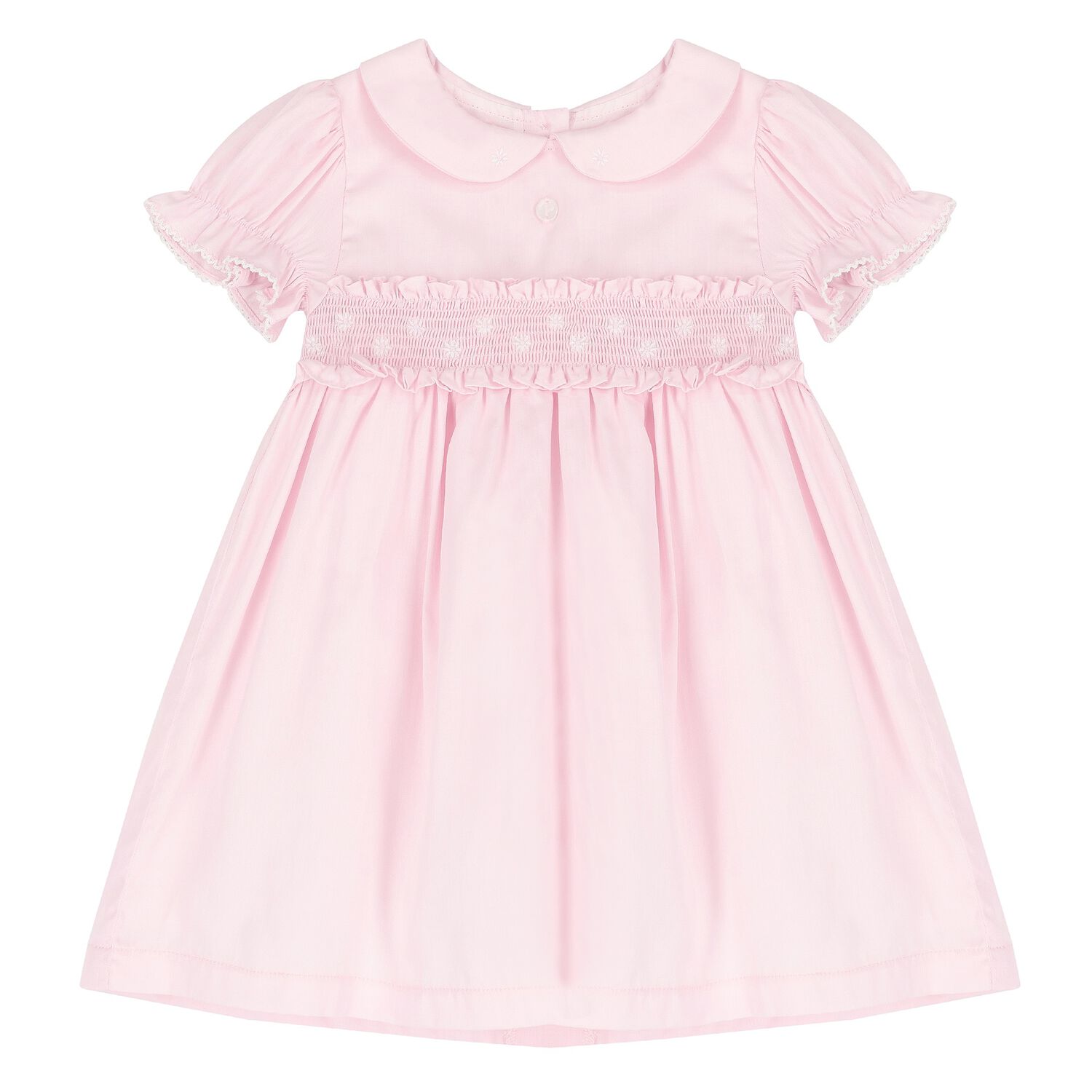 Baby Girls Pink Smocked Ruffled Dress, 1, hi-res