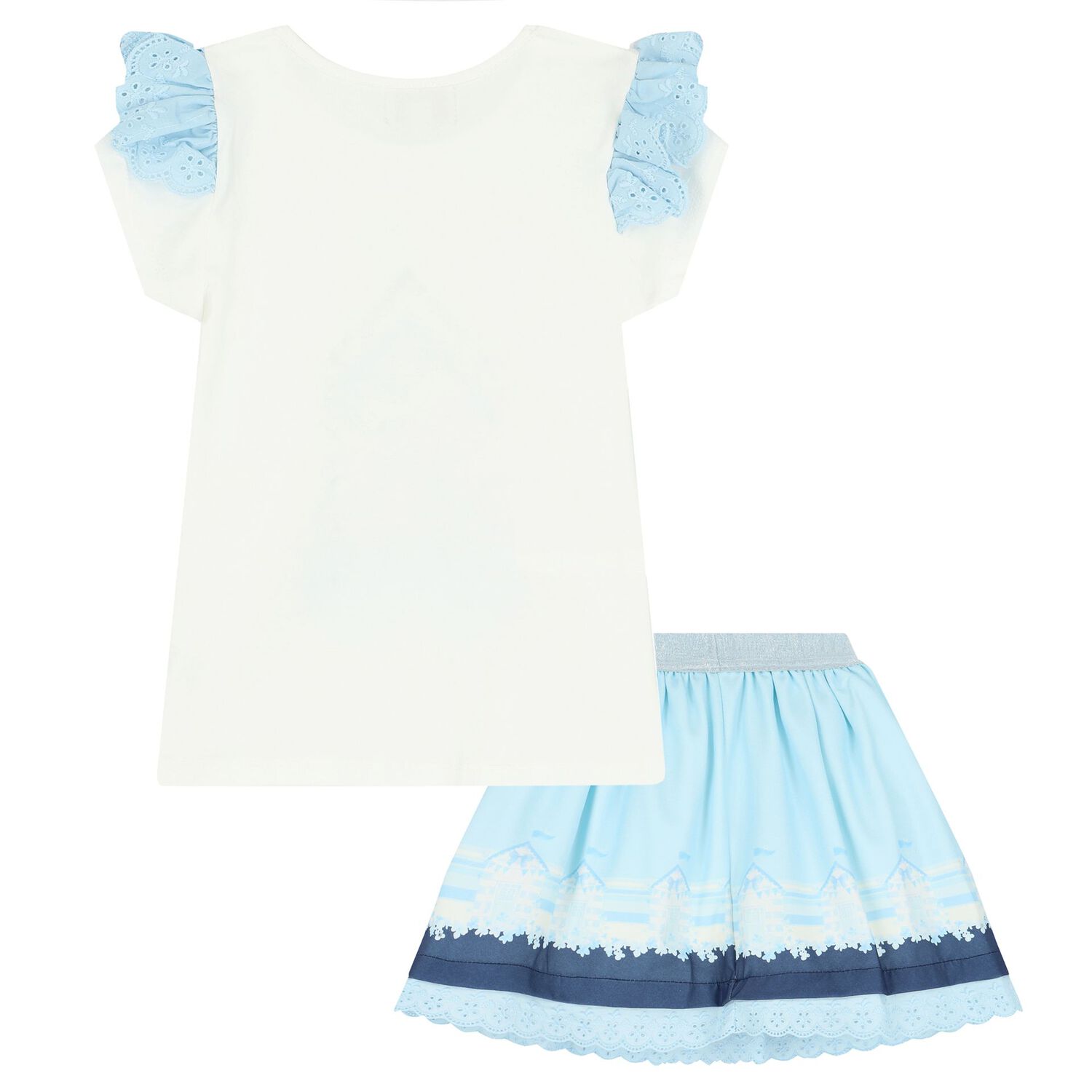 Girls Blue & White Broderie Anglaise Skirt Set, 2, hi-res