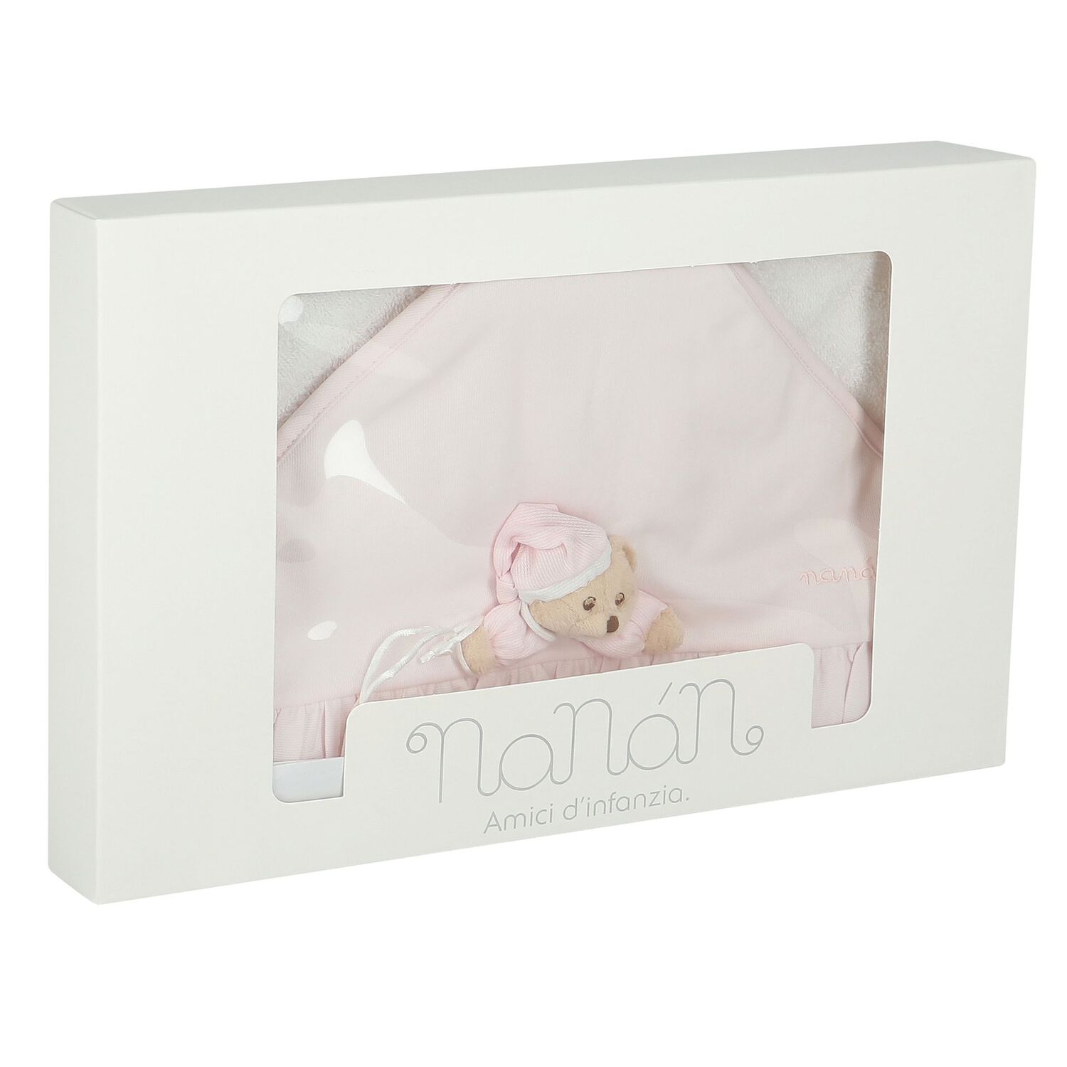 Baby Girls White & Pink Teddy Bear Hooded Towel, 2, hi-res