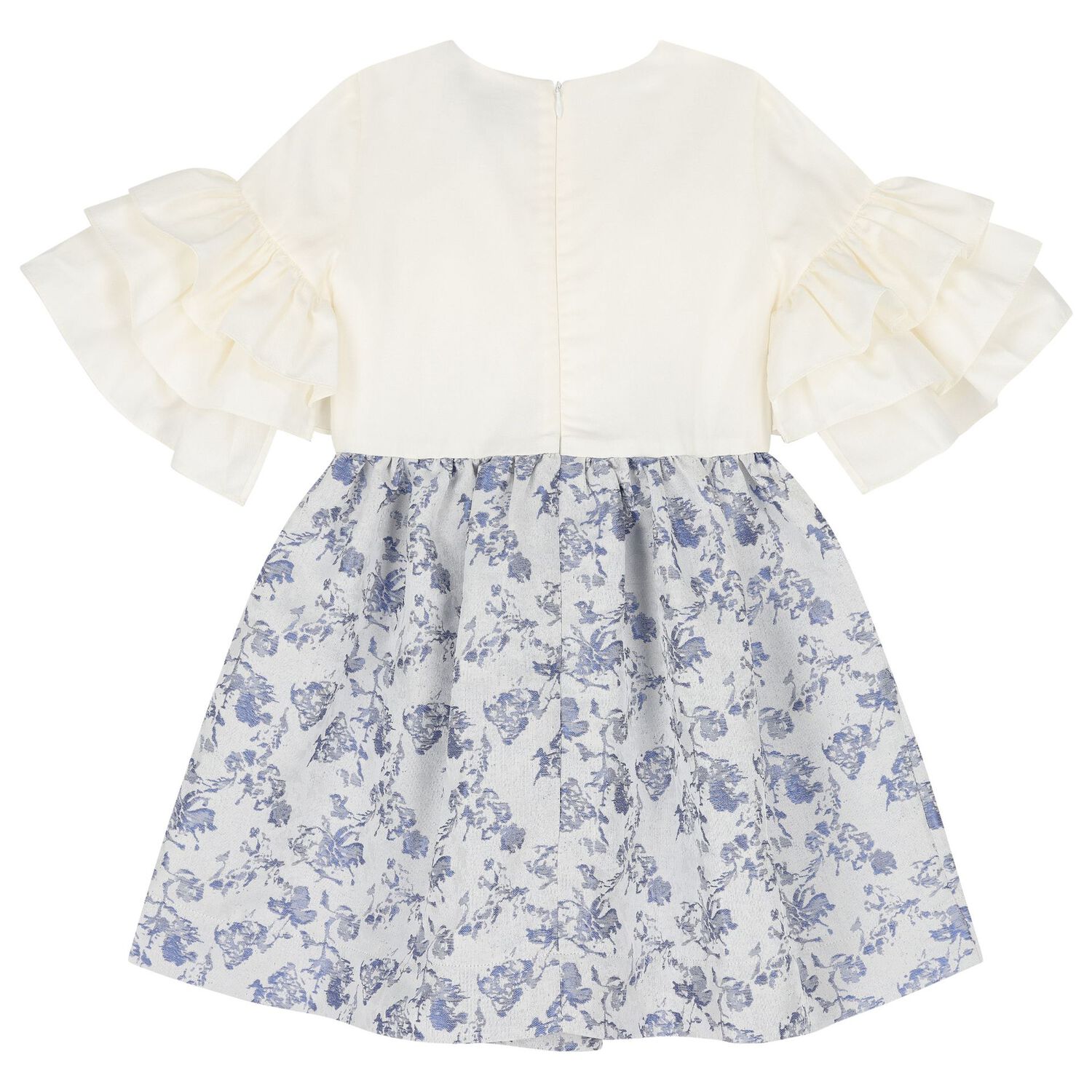 Girls Ivory & Blue Jacquard Dress, 1, hi-res image number null