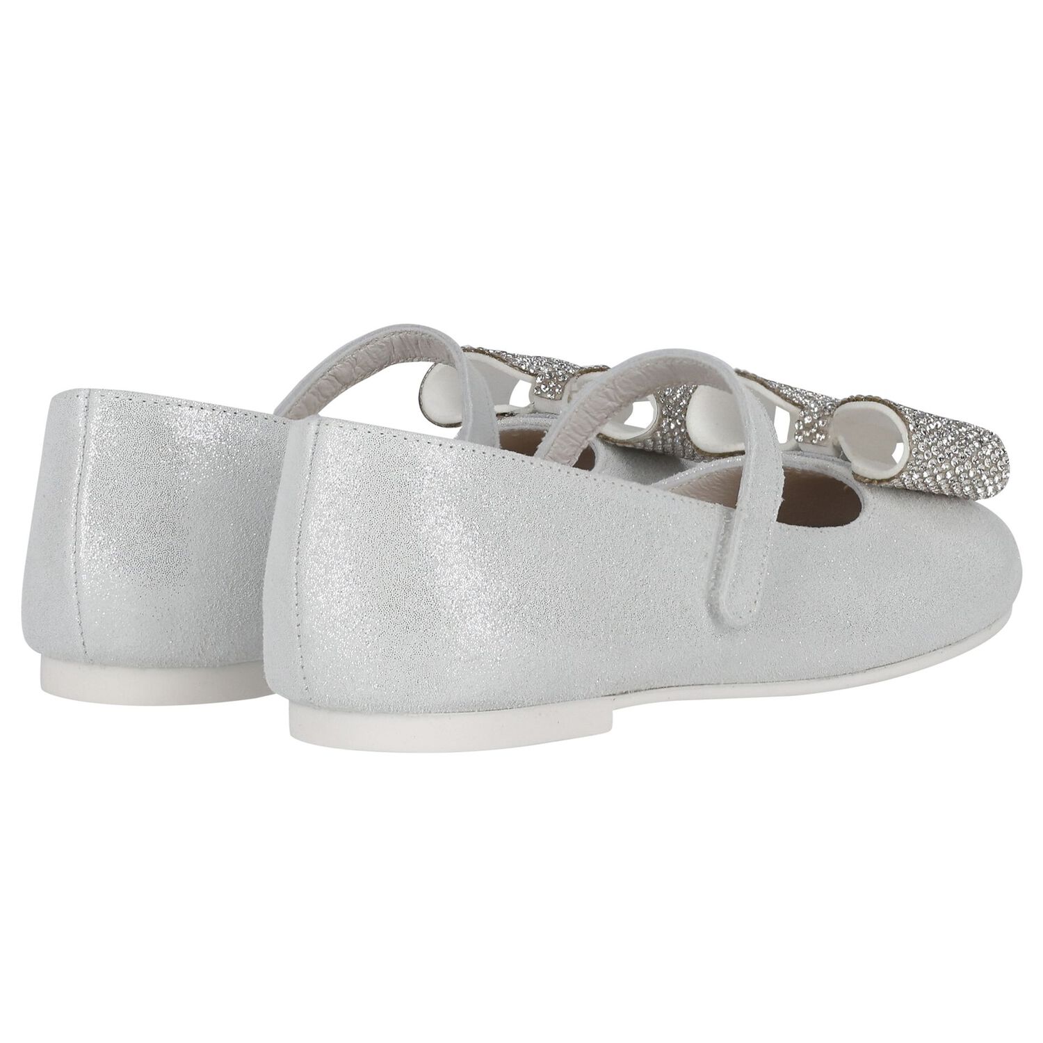 Girls Silver Embellished Bow Shoes, 1, hi-res