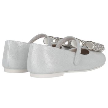 Girls Silver Embellished Bow Shoes