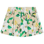 Girls Beige Floral Pleated Skort, 1, hi-res