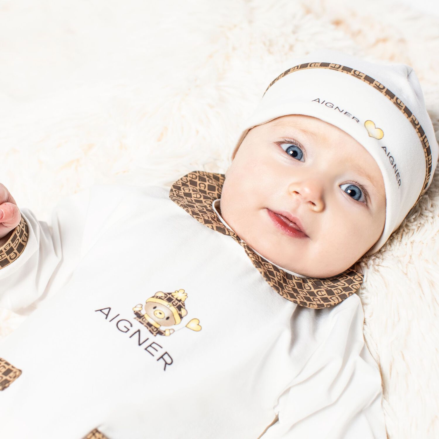 Ivory Teddy Bear Logo Babygrow Set, 1, hi-res