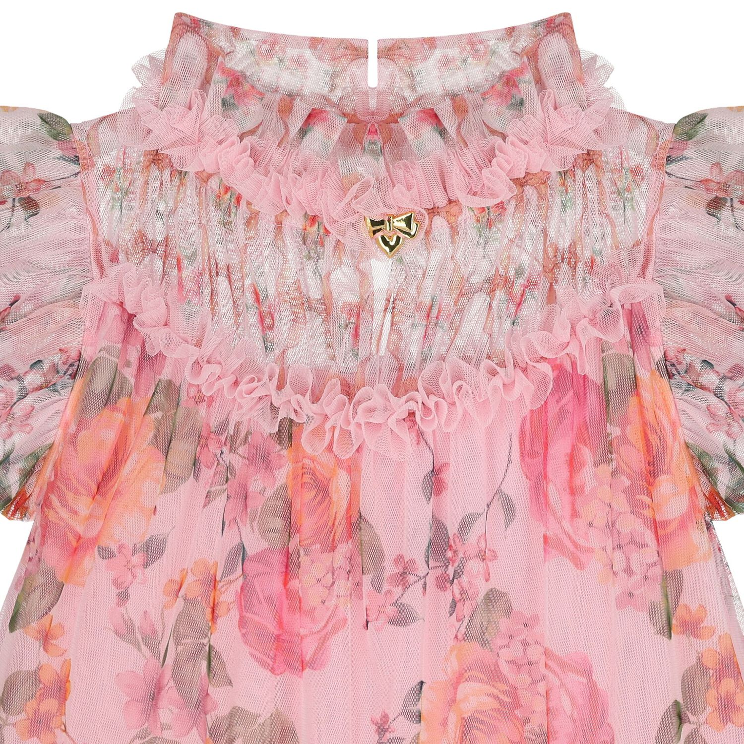 Girls Pink Floral Tulle Dress, 1, hi-res