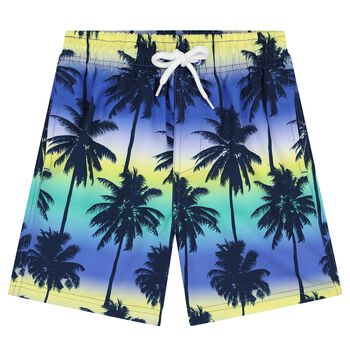 Boys Blue & Yellow Palm Tree Swim Shorts