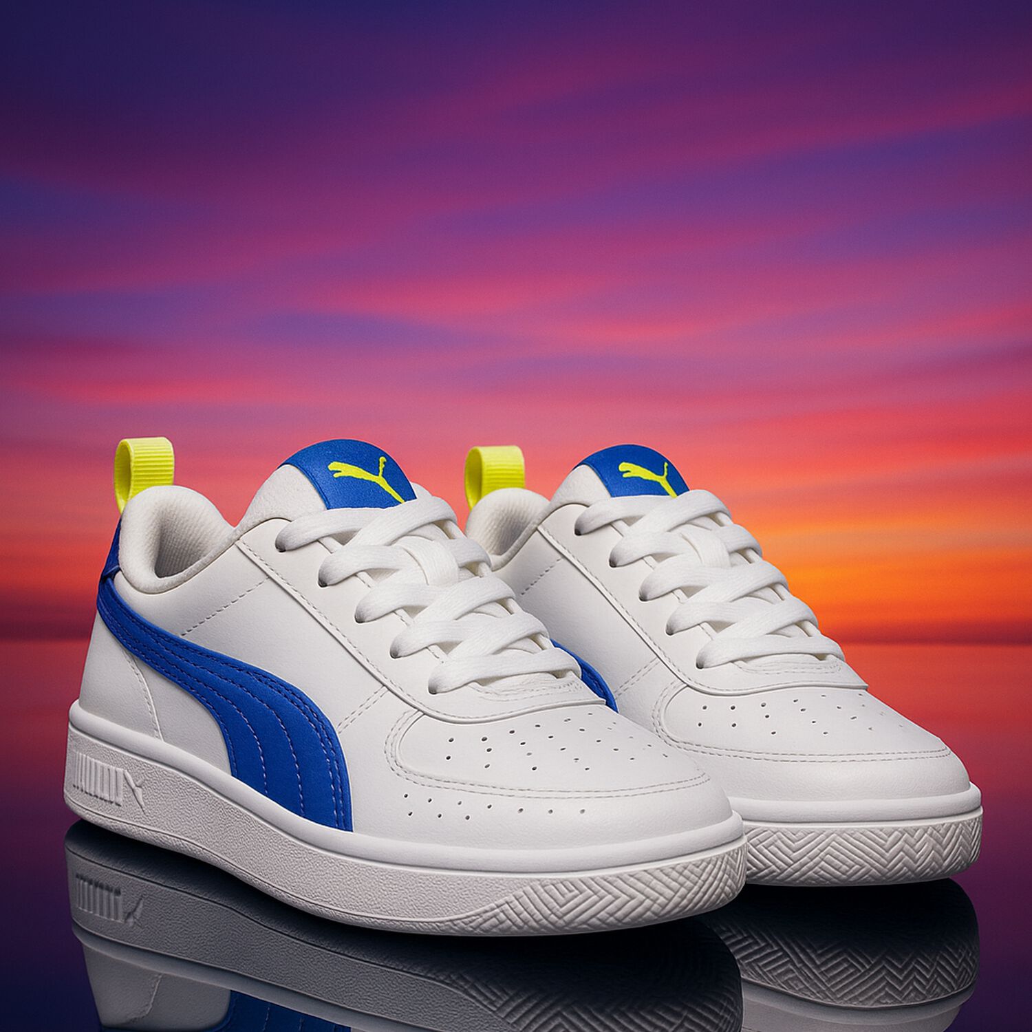 Boys White & Blue Rickie Trainers, 1, hi-res