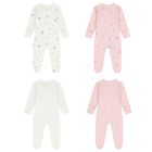 Baby Girls White & Pink Babygrows ( 4 Pack ), 4, hi-res