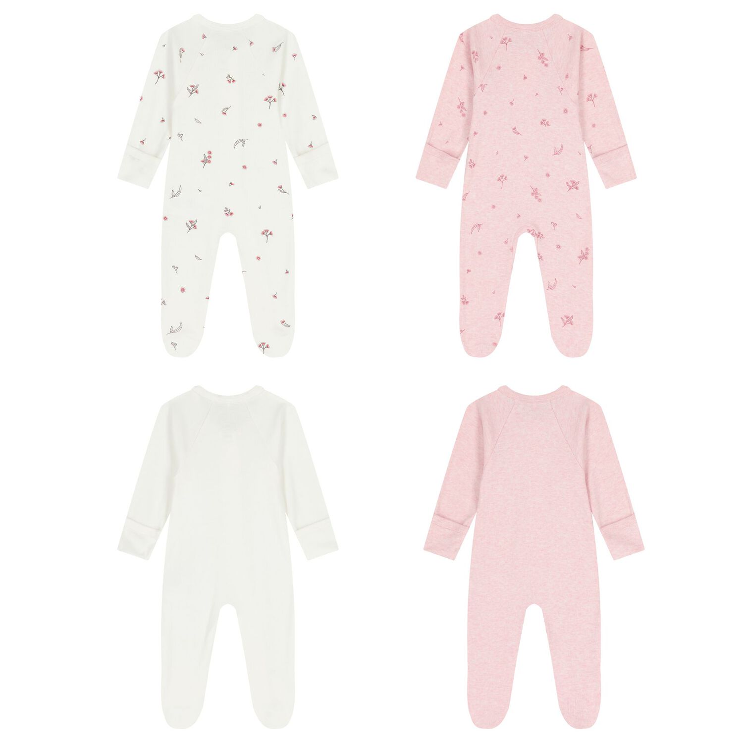 Baby Girls White & Pink Babygrows ( 4 Pack ), 4, hi-res image number null