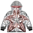 Girls Silver Metallic Star Puffer Jacket, 1, hi-res