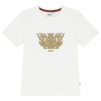 BOSS Boys White Dragon Logo T-Shirt, 2 Boys White Dragon Logo T-Shirt