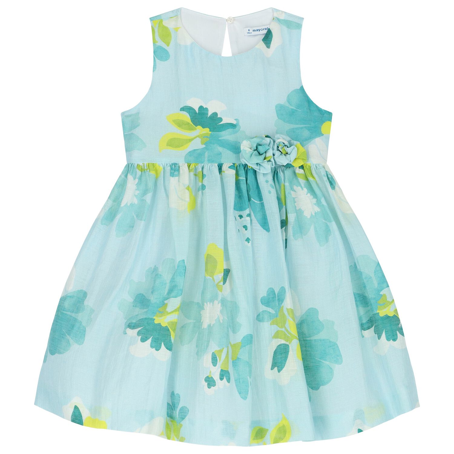 Girls Green Floral Dress, 3, hi-res
