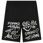 Boys Black Logo Shorts, 1, hi-res