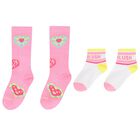 Girls Pink Heart Jacquard Socks ( 2-Pack ), 1, hi-res