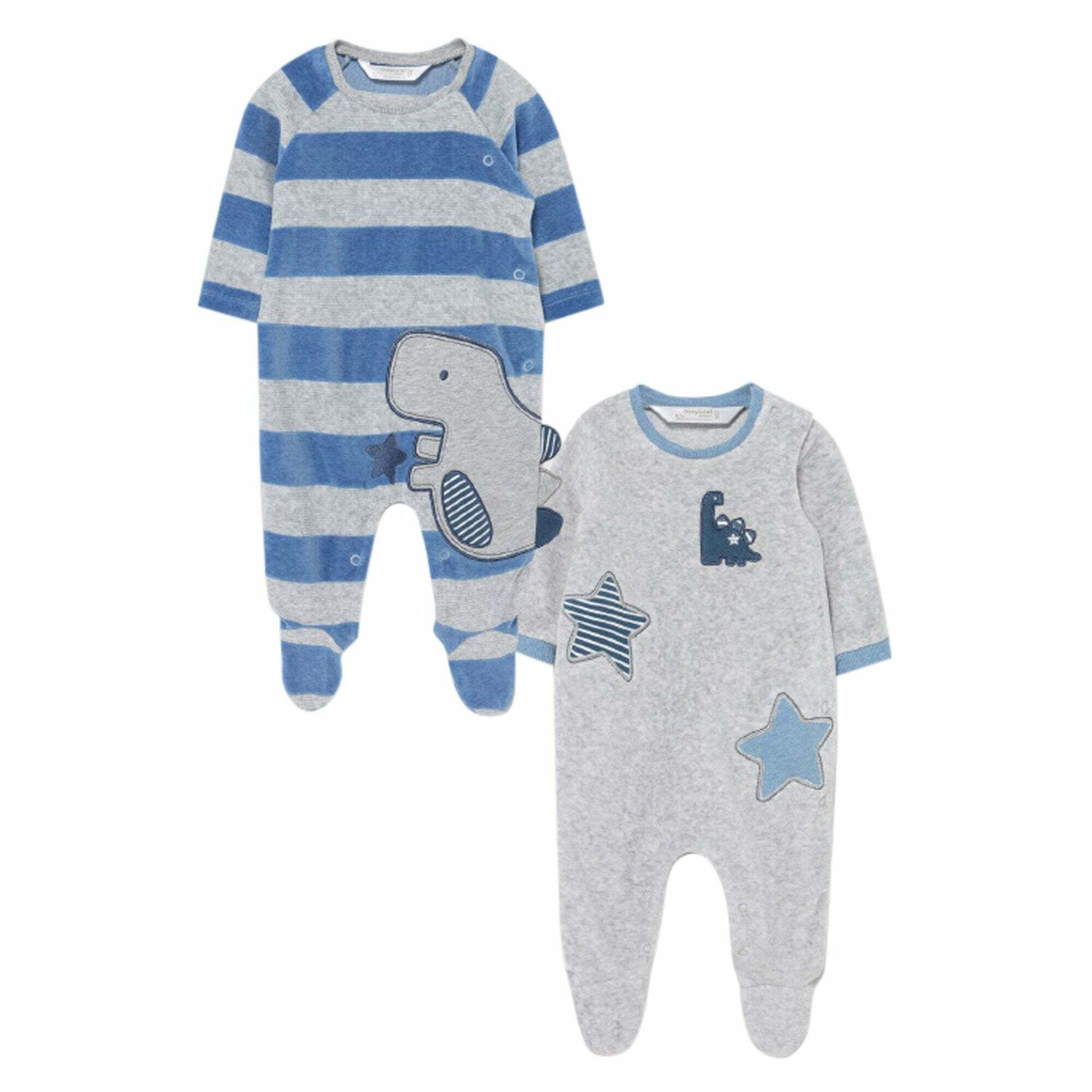 Boys Blue & Grey Babygrows (2 Pack), , hi-res
