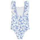 Girls White & Blue Fish Swimsuit, 1, hi-res