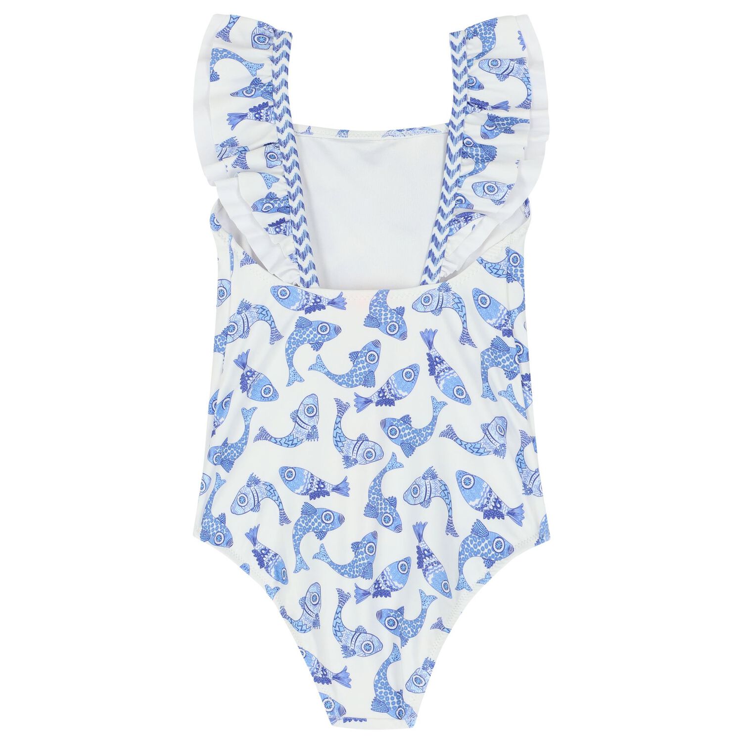Girls White & Blue Fish Swimsuit, 1, hi-res image number null