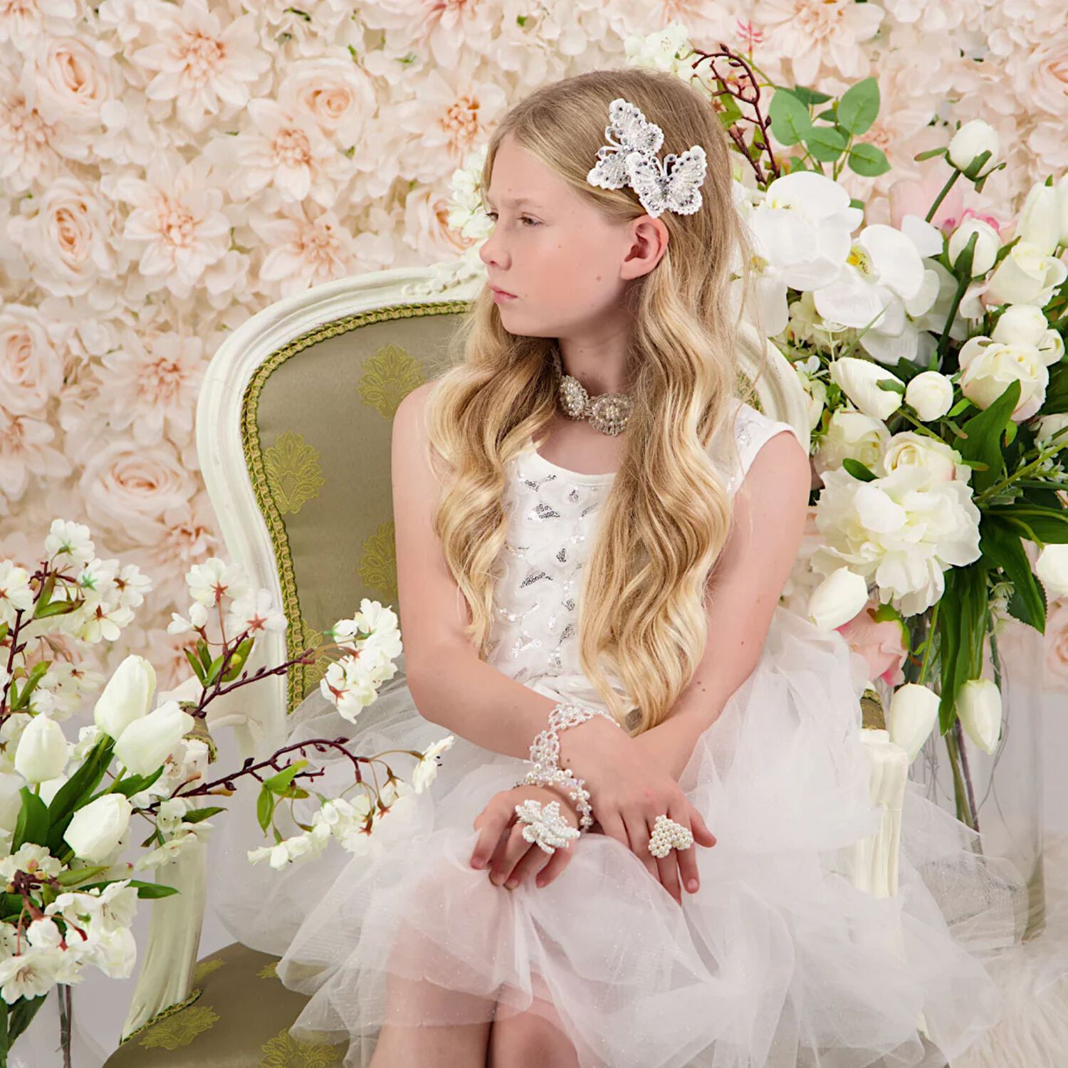 Girls White & Silver Butterfly Hair Clip, 3, hi-res image number null