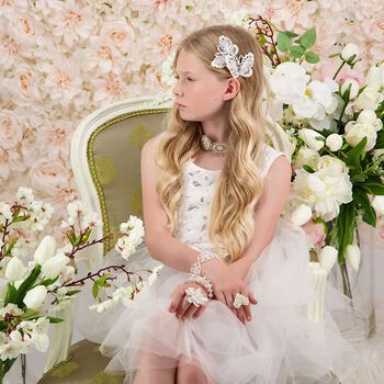 Girls White & Silver Butterfly Hair Clip
