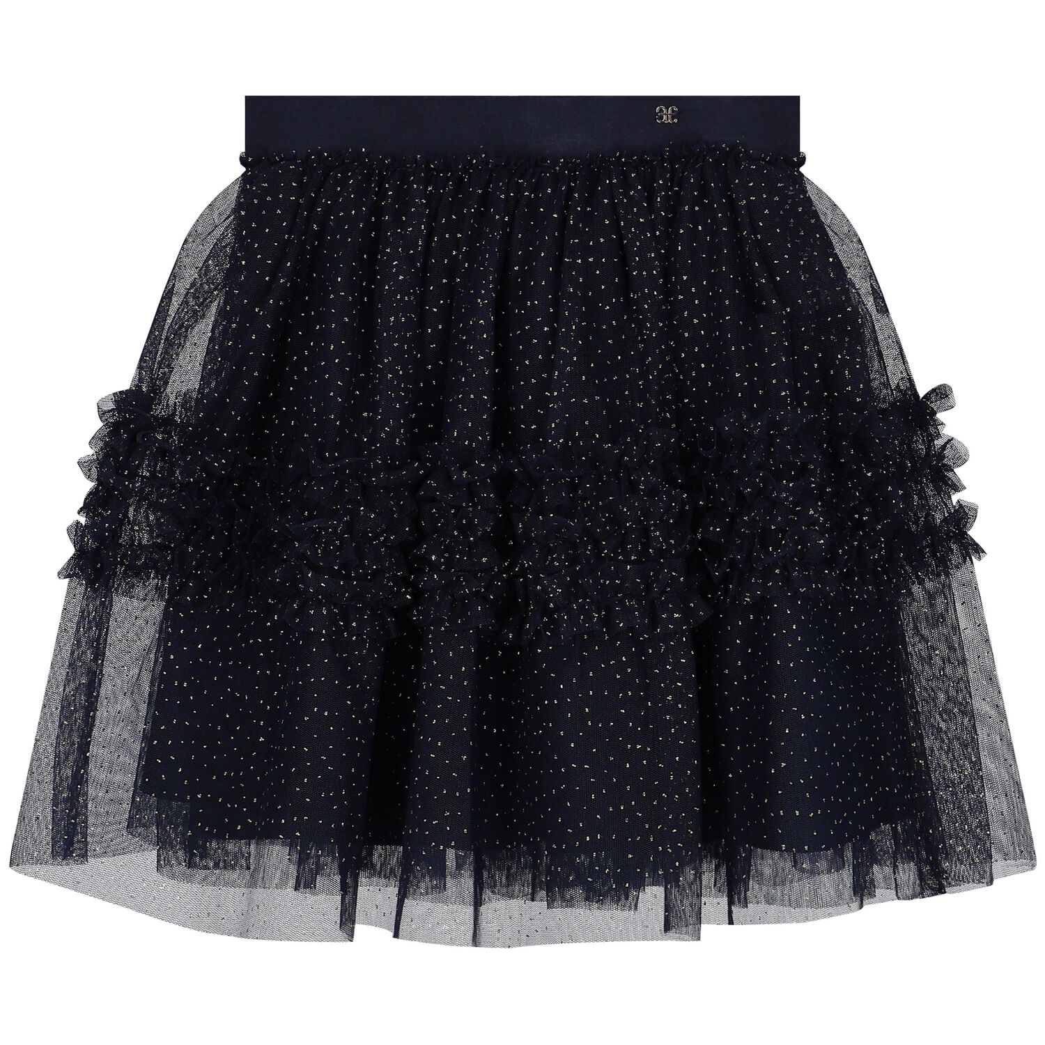 Girls Navy Blue & Gold Tulle Skirt, 1, hi-res
