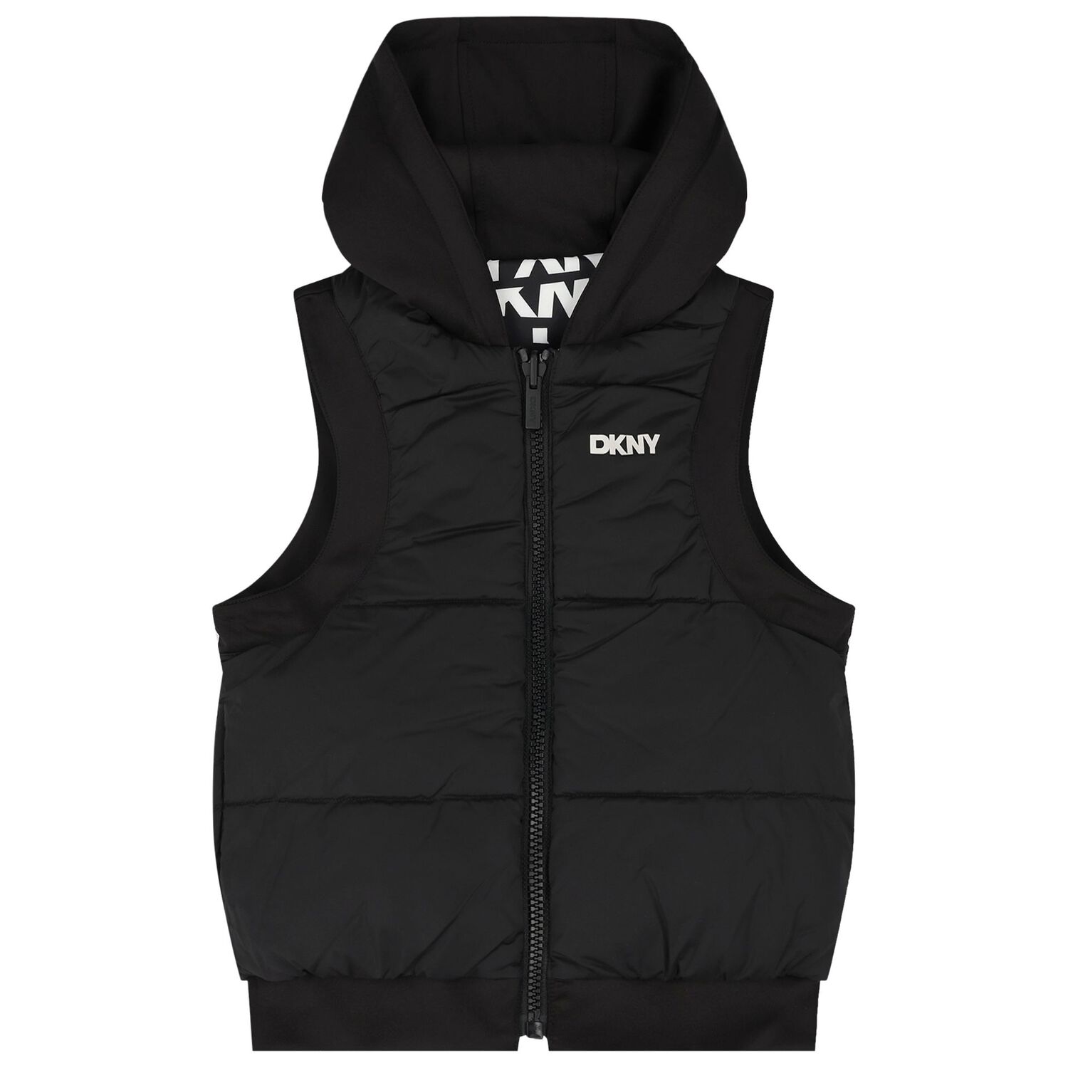 Black & White Logo Reversible Hooded Gilet, 1, hi-res