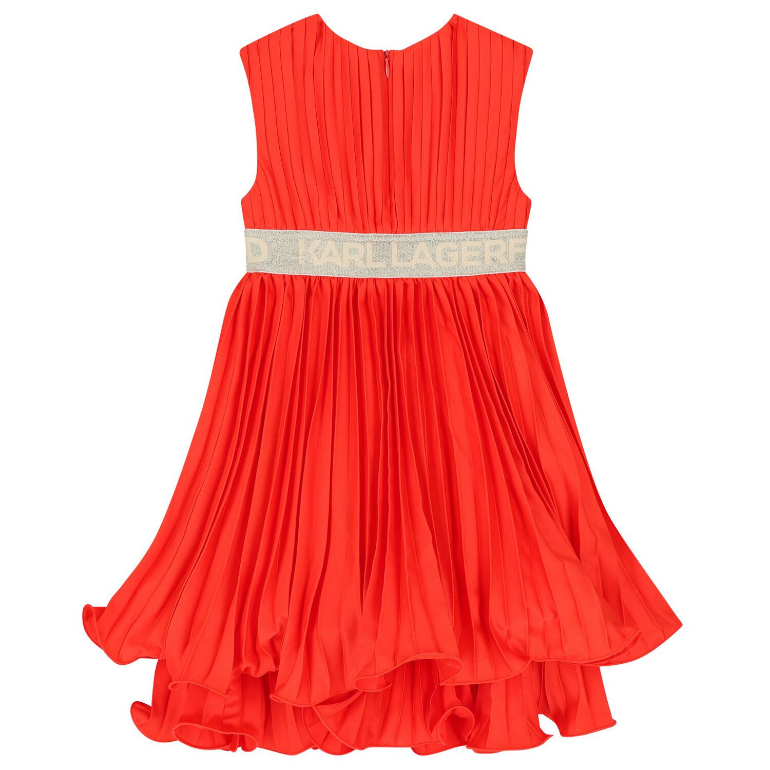 Girls Orange & Gold Pleated Dress, 1, hi-res