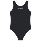 Girls Black Logo Swimsuit, 1, hi-res