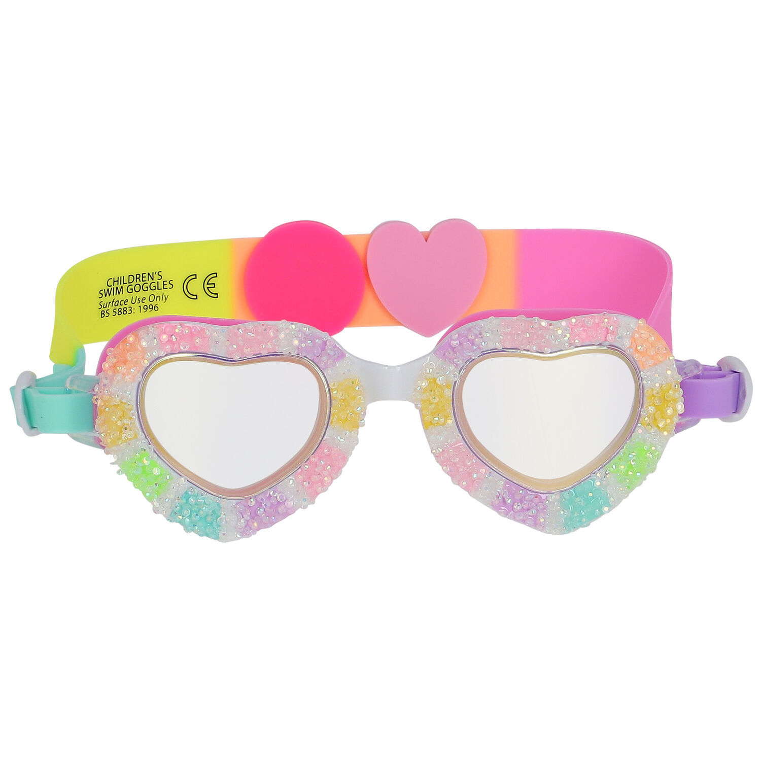 Girls Rainbow Heart Swimming Goggles, 1, hi-res