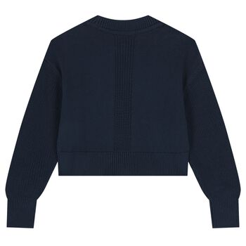 Girls Navy Blue Logo Knitted Sweater