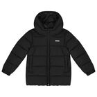 Boys Black Logo Puffer Jacket, 1, hi-res