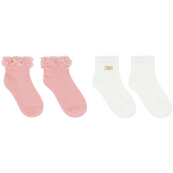 Baby Girls White & Pink Socks ( 2-Pack )