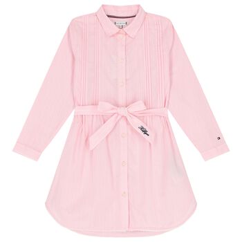 Girls Pink Striped Shirt Dress
