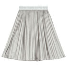 Girls Silver Pleated Logo Skirt, 1, hi-res