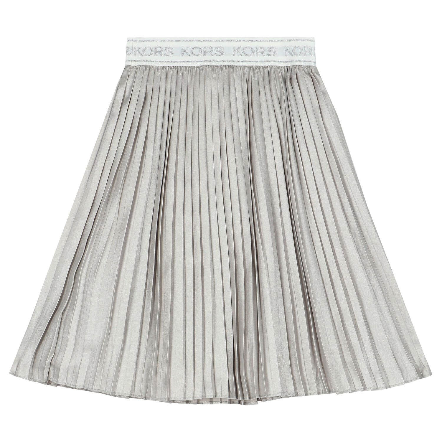 Girls Silver Pleated Logo Skirt, 1, hi-res