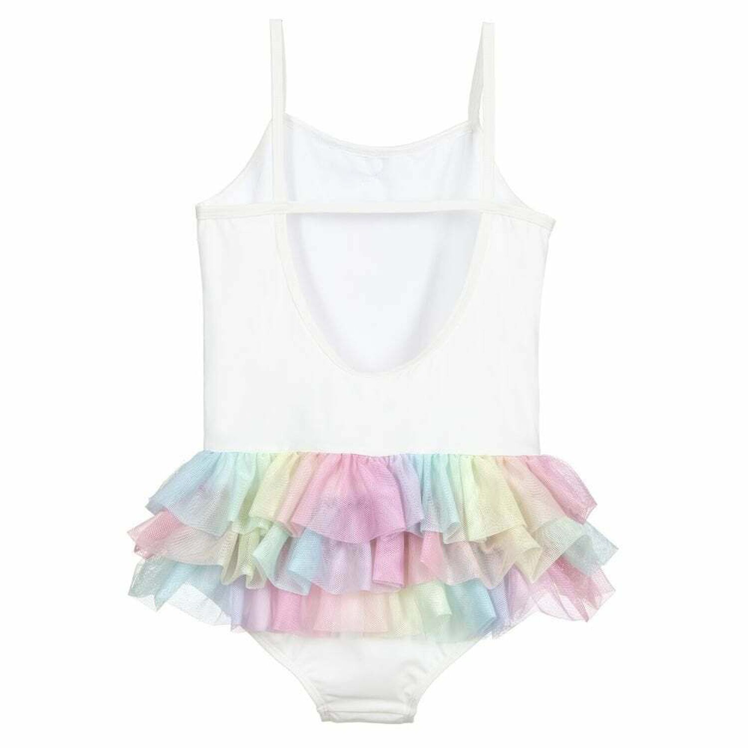 Girls White & Rainbow Tulle Swimsuit, 1, hi-res
