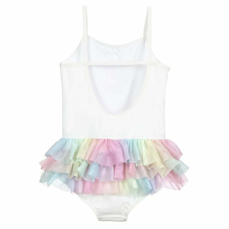 Girls White & Rainbow Tulle Swimsuit, 1, hi-res image number null