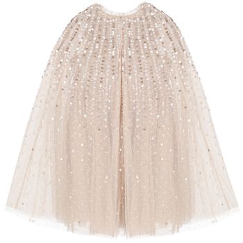 Girls Beige Sequinned Tulle Cape Dress