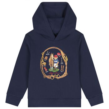 Boys Navy Blue Polo Bear Hooded Top
