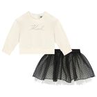 Younger Girls Ivory & Black Logo Skirt Set, 1, hi-res
