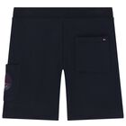 Boys Navy Blue Logo Shorts, 1, hi-res