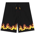 Boys Black Flame Shorts, 1, hi-res