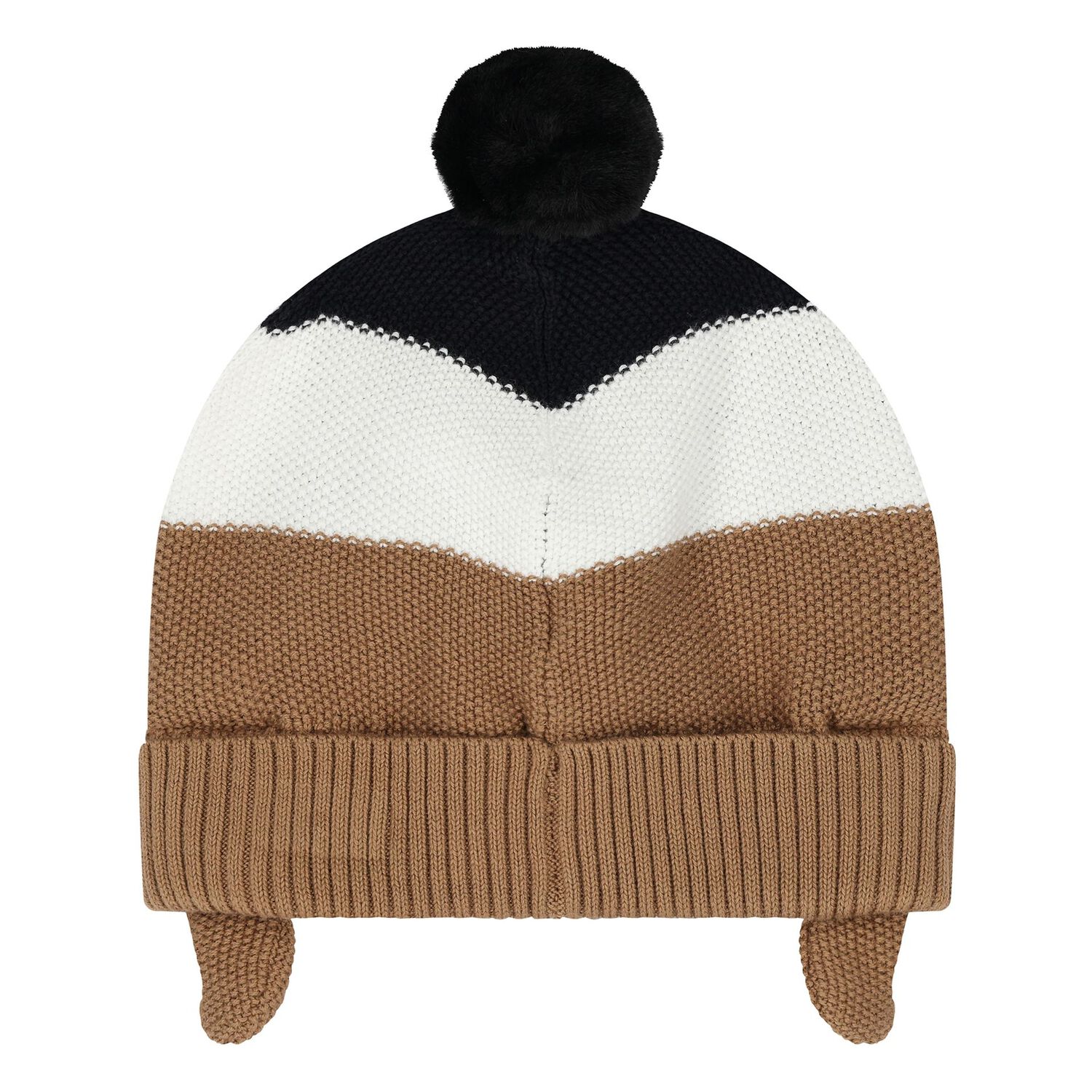 Younger Boys Black, White & Beige Logo Knitted Hat, 1, hi-res