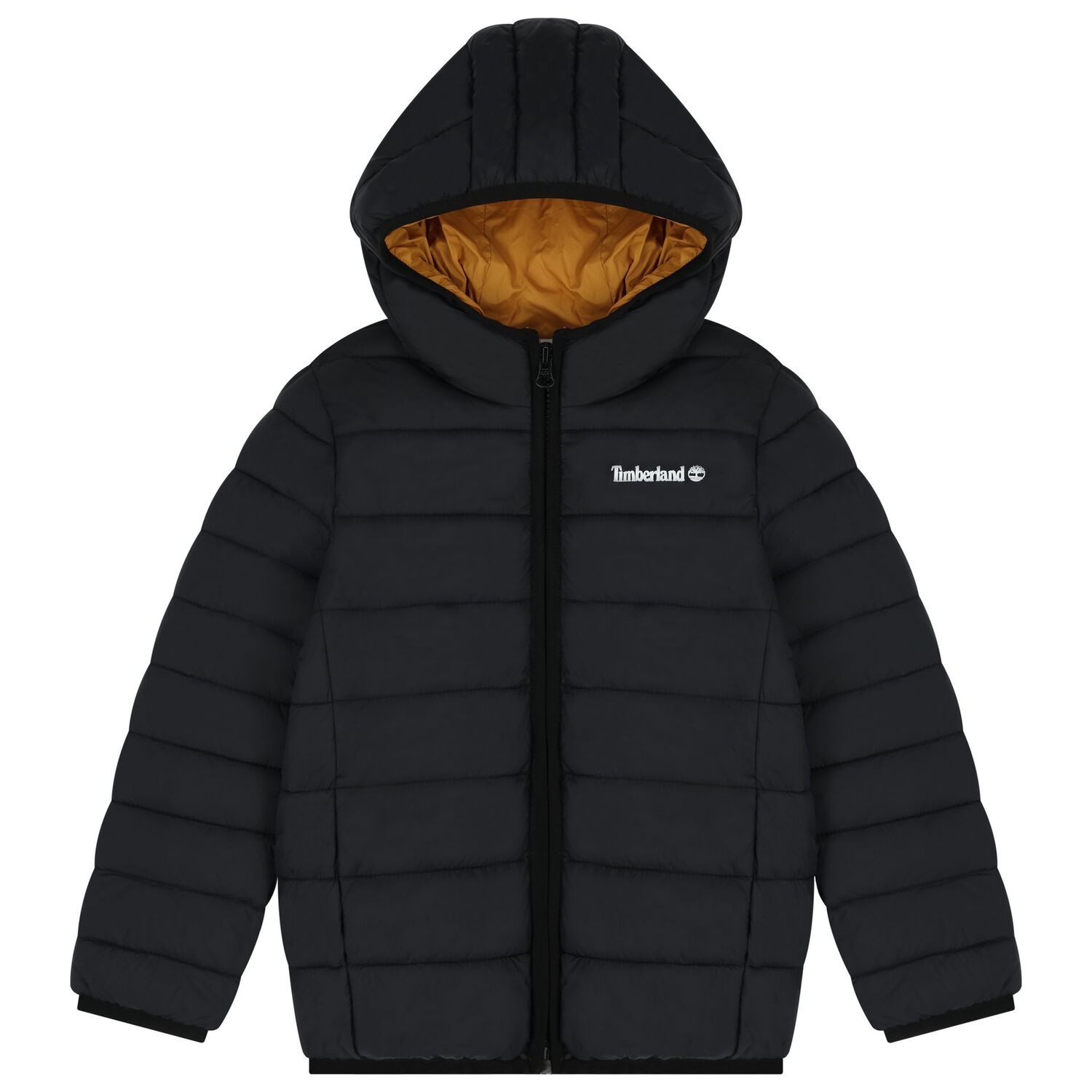Boys Black Logo Puffer Jacket, 1, hi-res