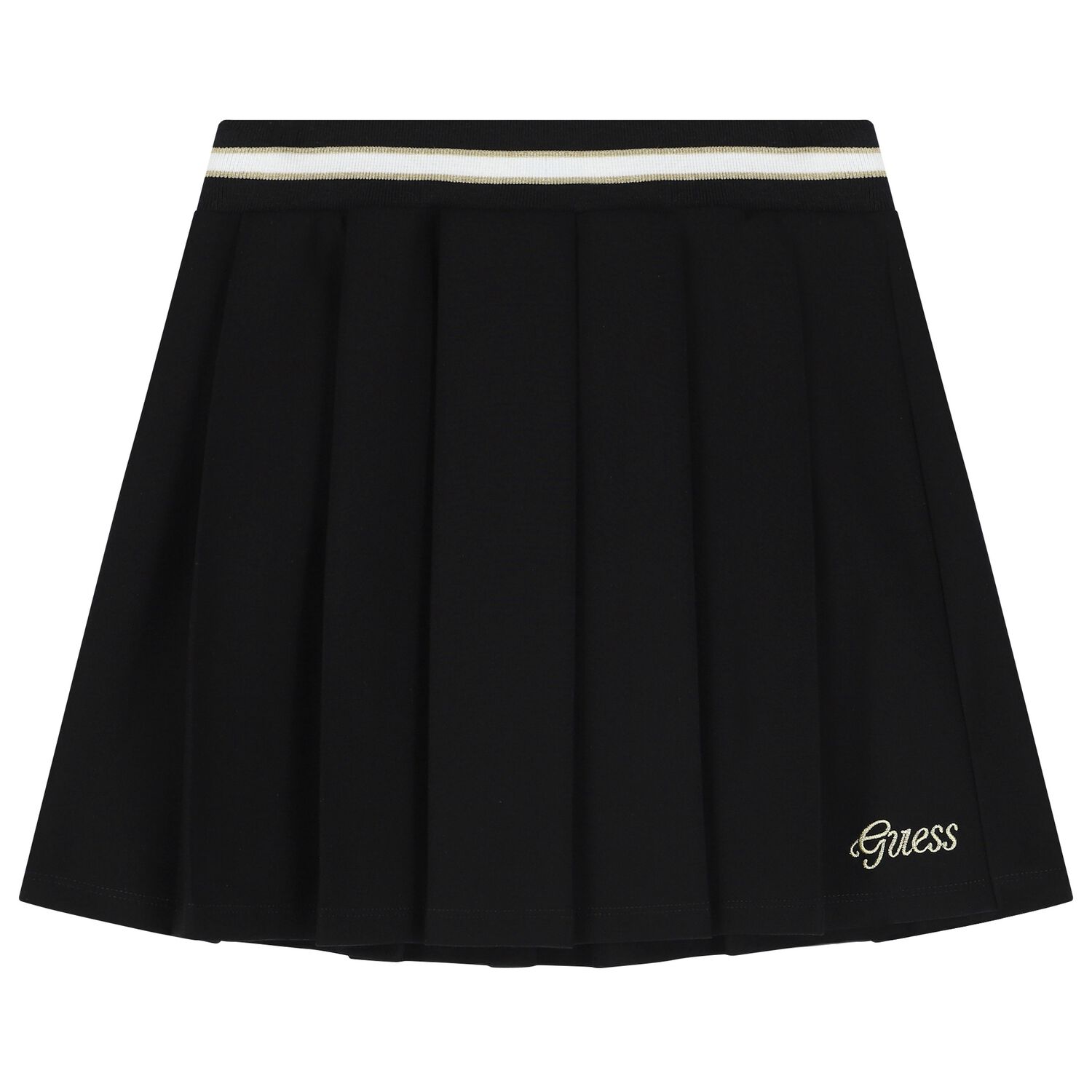 Girls Black Logo Pleated Skirt, 2, hi-res