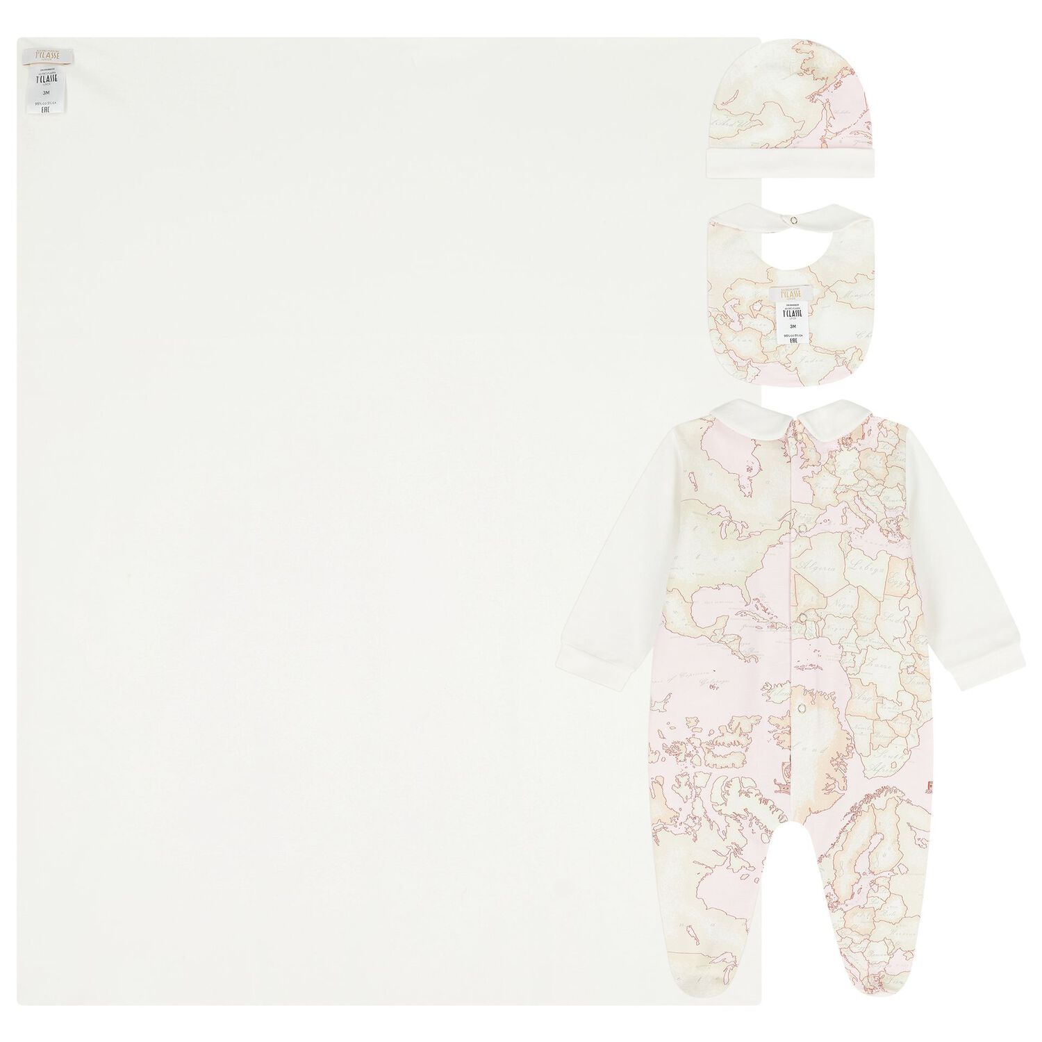 Baby Girls Ivory, Beige & Pink Geo Map Babygrow Gift Set, 1, hi-res