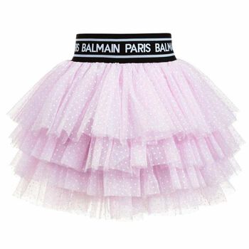 Girls Pink Dotted Glitter Tulle Skirt