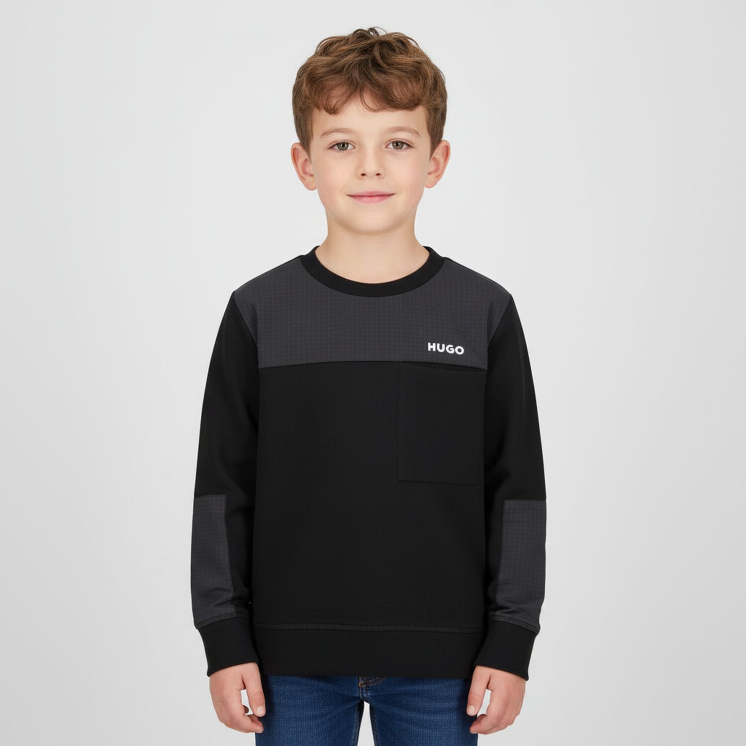 Boys Black Logo Sweatshirt, 1, hi-res