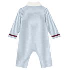 Baby Boys Ivory & Blue Striped Romper, 1, hi-res