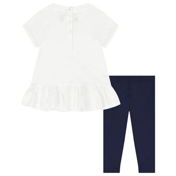 Baby Girls White & Navy Polo Bear Leggings Set