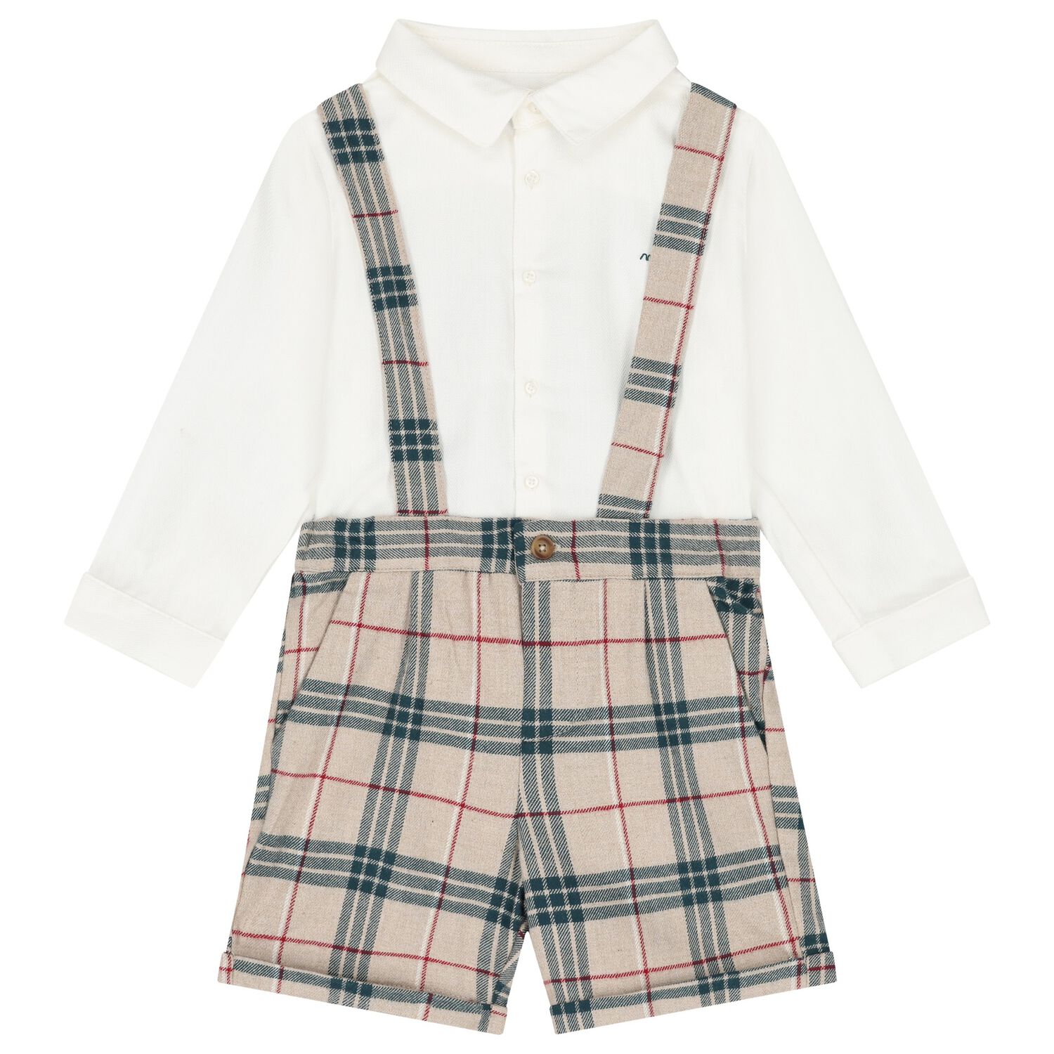 Baby Boys Ivory & Beige Check Shorts Set, 1, hi-res image number null